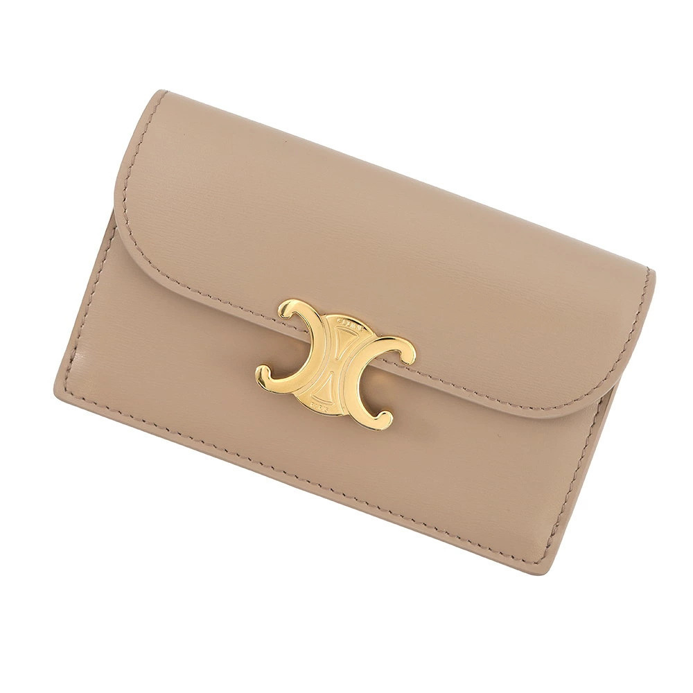 Celine Triomphe Card Case Wallet Shiny Calf Leather Wallet Coin Purse